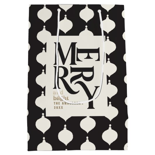 そしてメリー鮮やかな黒と金ゴールドのヴィンテージのクリスマス ミディアムペーパーバッグ (裏面)