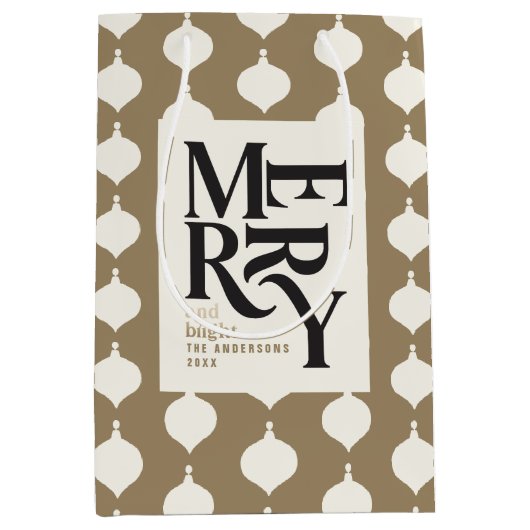 そしてメリー鮮やかな黒と金ゴールドのヴィンテージのクリスマス ミディアムペーパーバッグ (正面)