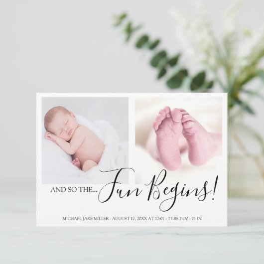 そしてモダン、おもしろいが始まる生まれたばかりのベビー 案内状 (スタンド正面)