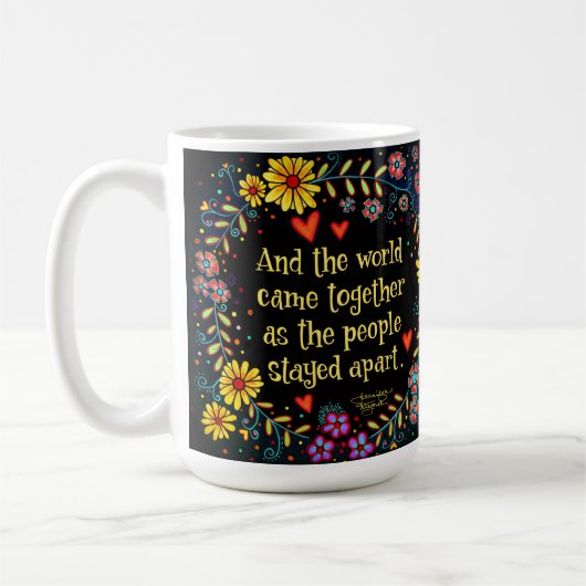 そして世界が一緒に来引用文のインスピレーション コーヒーマグカップ (左)