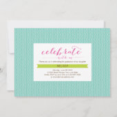 そして今ミント&ピンクシェブロン写真卒業 招待状 (裏面)