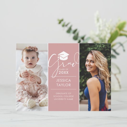 そして今2つのフォトピンクの卒業式パーティー 招待状 (スタンド正面)