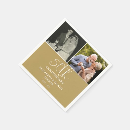 そして今2つの写真50周年結婚 スタンダードカクテルナプキン (角)