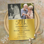 そして今2つの写真50周年結婚 招待状<br><div class="desc">50周年エレガントの招待結婚で、金ゴールド箔の効果背景に2つの特別な写真とスタイリッシュタイポグラフィを掲載。Thisisnomeによる設計©</div>