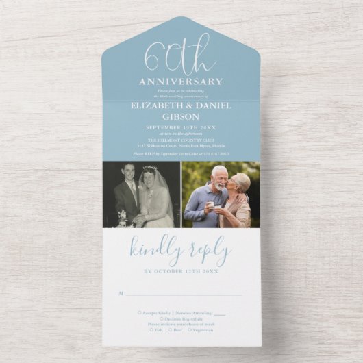 そして今2つの写真60周年結婚 オールインワン招待状 (内側)