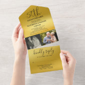 そして今2写真50周年記念結婚金ゴールド オールインワン招待状 (貼ってはがせる)