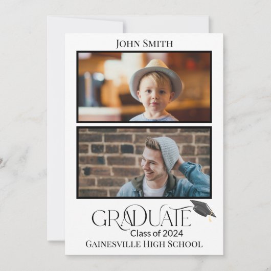 そして今、2つの写真の卒業発表 招待状 (正面)