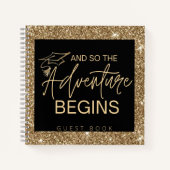 そして冒険が始まる黒い金ゴールドグリッター ノートブック (正面)