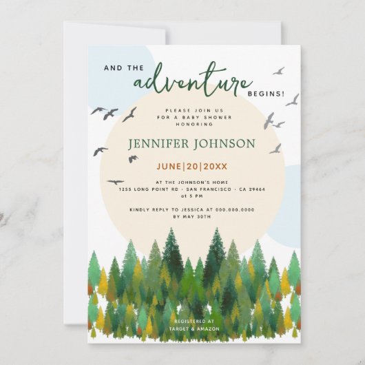 そして冒険はウッドランドの赤ん坊のシャワーを始める 招待状 (正面)