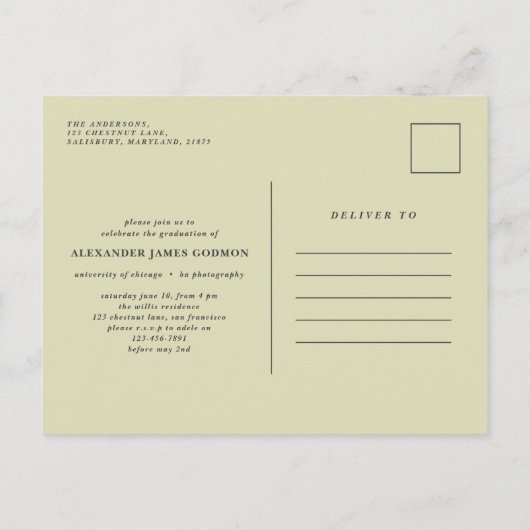 そして冒険は卒業写真を撮り始めます インビテーションポストカード (裏面)