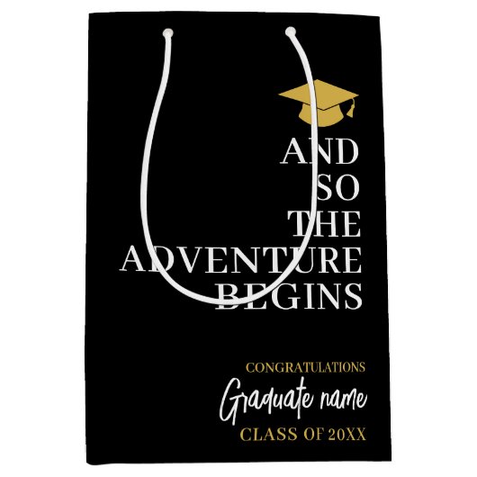 そして冒険は黒い金ゴールド卒業を始める ミディアムペーパーバッグ (正面)