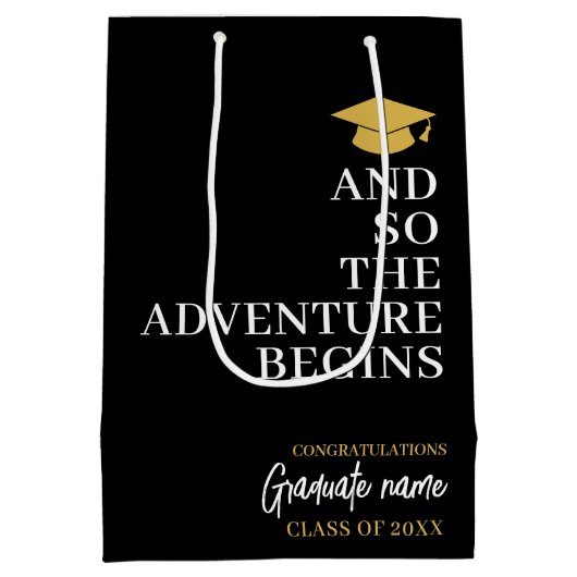 そして冒険は黒い金ゴールド卒業を始める ミディアムペーパーバッグ (裏面)