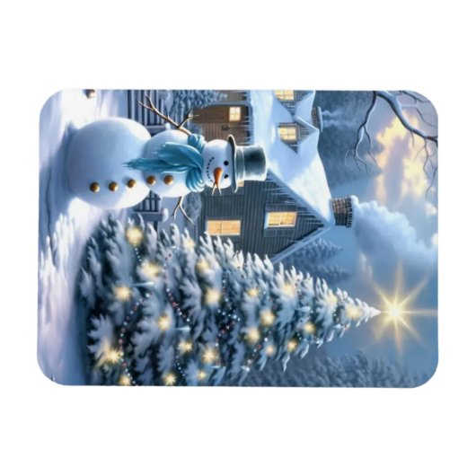 そして彼の霜の降りた魔法のクリスマス マグネット (横)