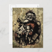 そして擦り切れたスパッタされたサンタイラストレーション シーズンポストカード (正面/裏面)