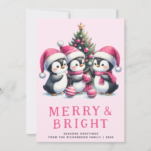 そして明メリーるいピンクのクリスマスペンギン シーズンカード (正面)