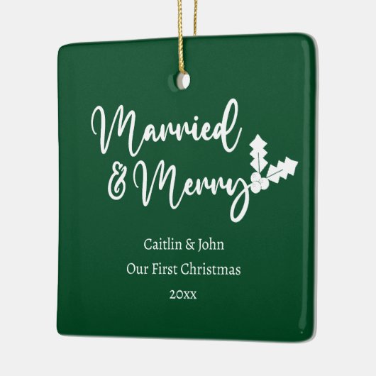 そして結婚した初めてのクリスマスのメリー新婚グリーン セラミックオーナメント (左)