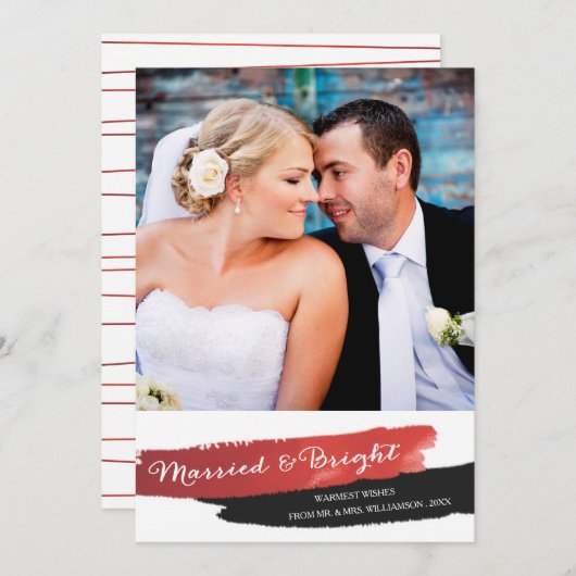 そして結婚した輝く金フェイク箔のクリスマス | レッド シーズンカード (正面/裏面)