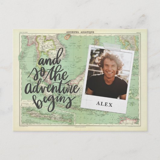 そして、冒険は写真の卒業招待を開始する インビテーションポストカード (正面)