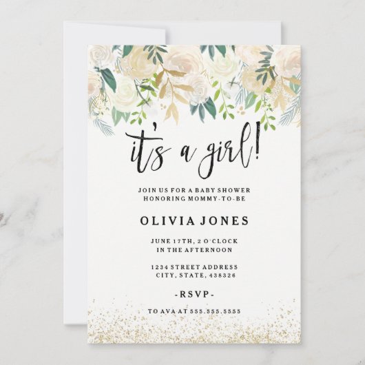 そのかわいらし女の子フローラベビーシャワー招待状 招待状 (正面)