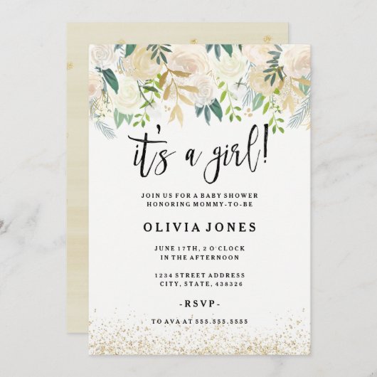 そのかわいらし女の子フローラベビーシャワー招待状 招待状 (正面/裏面)