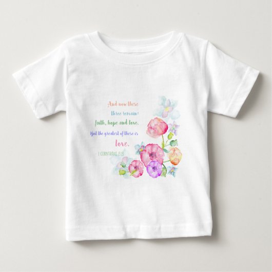 そのもっとも偉大中では、愛の花の水彩色が使われている ベビーTシャツ (正面)