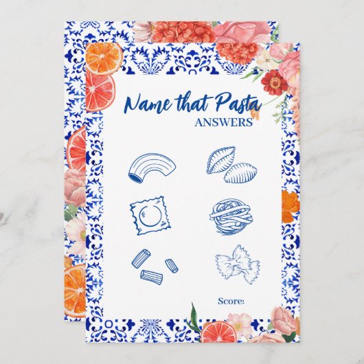 そのアモーレそのパスタブライダルシャワーゲームカード 招待状 (正面/裏面)