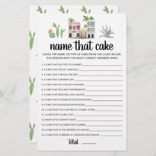 そのケーキゲームの名前と回答のパーティーゲーム (正面/裏面)