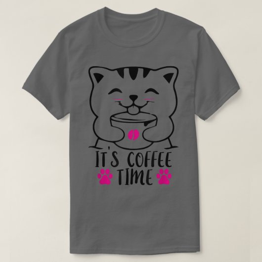 そのコーヒータイムおもしろいカフェイン愛猫オーナー Tシャツ (デザイン正面)