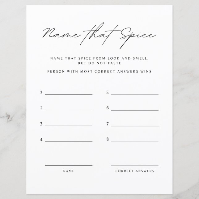 そのスパイスの名前ブライダルシャワーゲーム (正面)