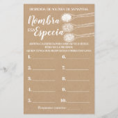 そのスパイスブライダルシャワーゲーム英語の名前スペインの (裏面)