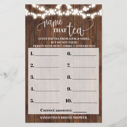 そのティーウェスタンブライダルシャワーゲームカードの名前 チラシ (正面)