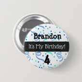 そのパーソナライズされた私の誕生日ブルーボーイズボタン 缶バッジ (正面&裏面)
