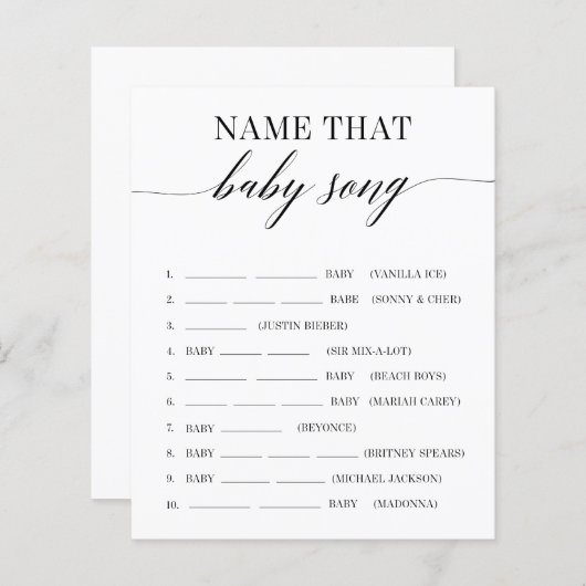 そのベビーソングのミニマリスト赤ちゃんシャワーゲームの名前 (正面/裏面)