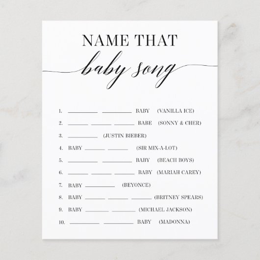 そのベビーソングのミニマリスト赤ちゃんシャワーゲームの名前 (正面)