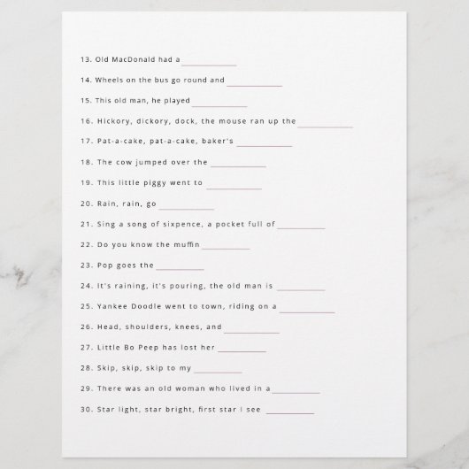 そのベビーソングシャワーゲームシートの名前 チラシ (裏面)