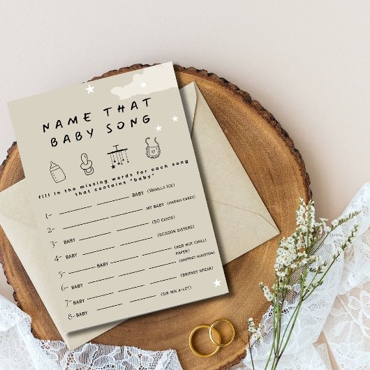 そのベビーソング素朴のミニマル赤ちゃんシャワーのガムの名前 招待状