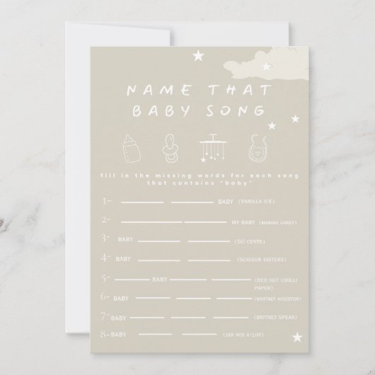 そのベビーソング素朴のミニマル赤ちゃんシャワーのガムの名前 招待状 (正面)