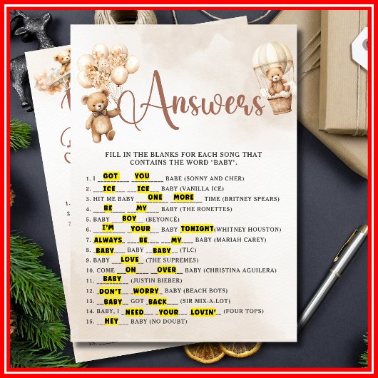 そのベビーソング赤ちゃんシャワーゲームかわいいクマ 招待状