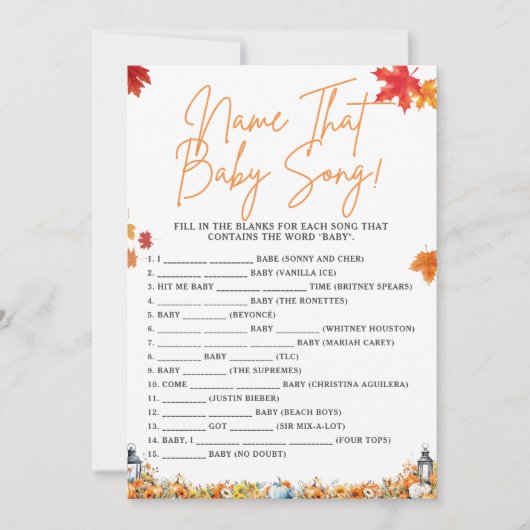 そのベビーソング赤ちゃんシャワーゲームパンプキン 招待状 (正面)