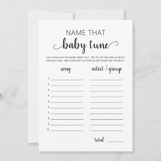 そのベビーチューニングベビーシャワーゲームカードの名前 招待状 (正面)