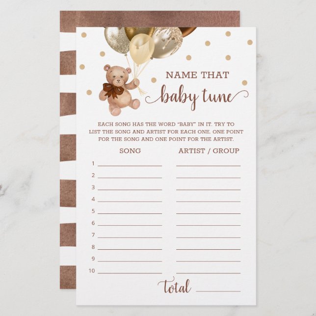 そのベビーチューンゲーム赤ちゃんシャワーテディベア (正面/裏面)