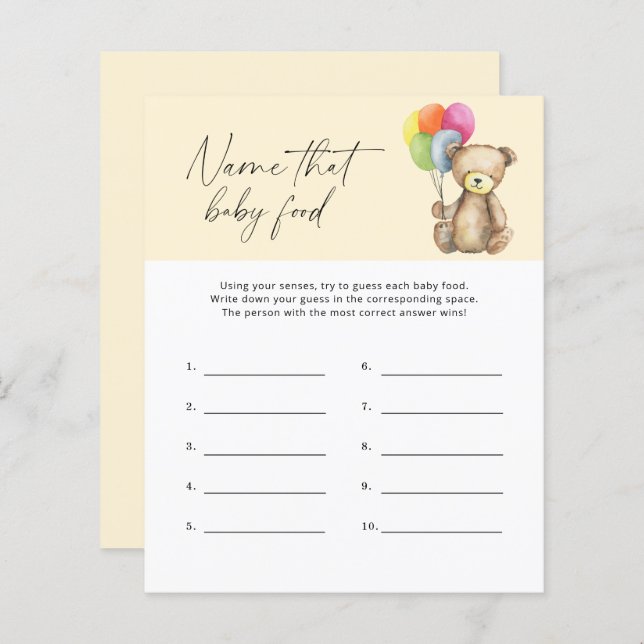 そのベビーフードシャワーゲームの名前 – Bear (正面/裏面)