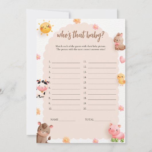 そのベビー写真ゲームとアンサーカード 招待状 (裏面)