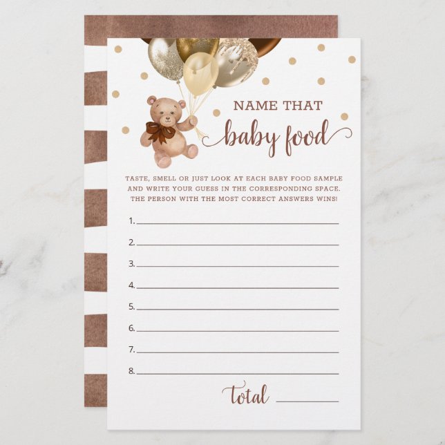 そのベビー食べ物ゲーム赤ちゃんシャワーテディベア (正面/裏面)