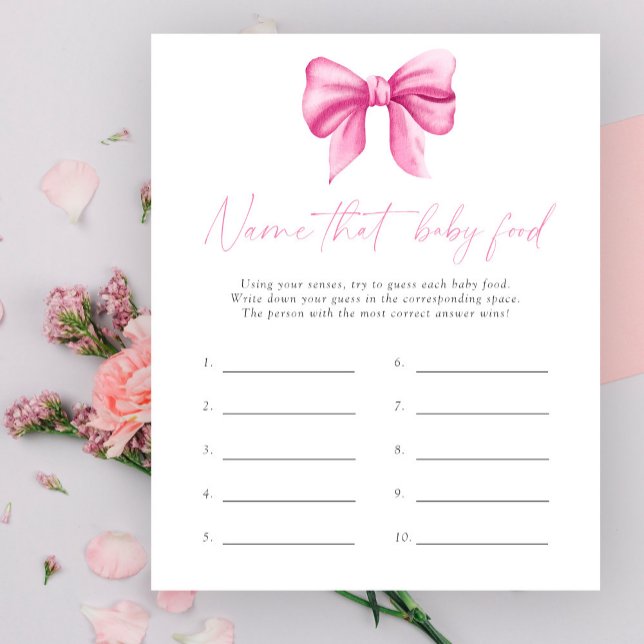 そのベビー食品シャワーゲームの名前 – ピンクボウテーマ (クリエイターアップロード済み)