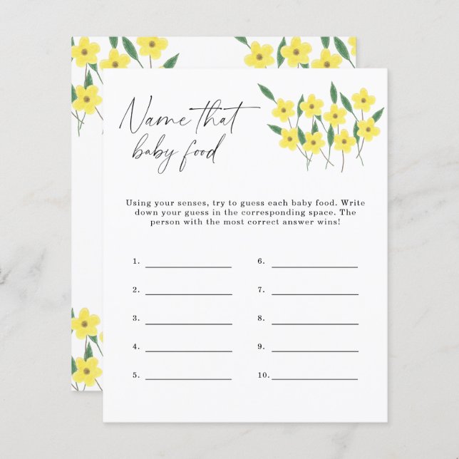 そのベビー食品シャワーゲームの名前 – ワイルドフラワー (正面/裏面)