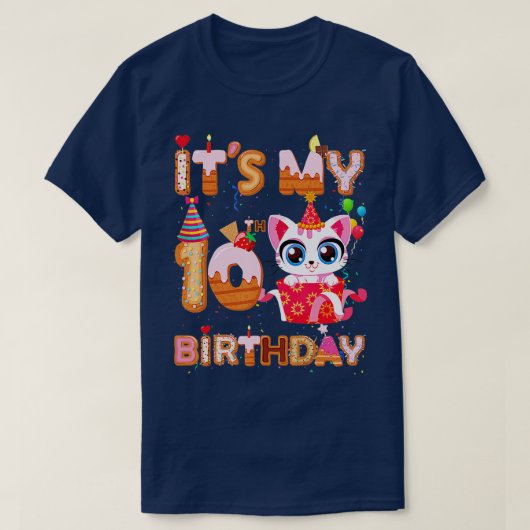 そのマイ10誕生日ガールキャットおもしろい誕生日10アイ Tシャツ (デザイン正面)