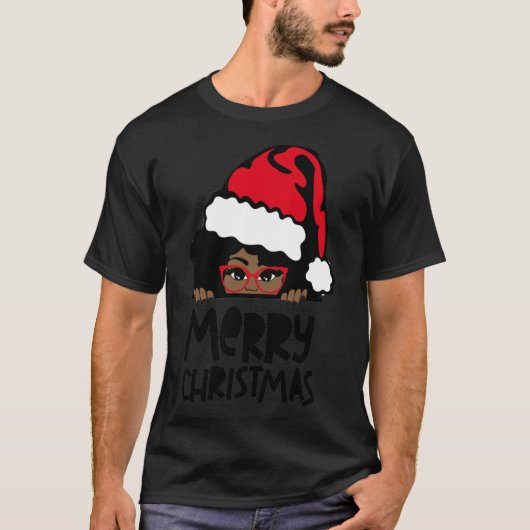 そのメラニン・クリスマス ミセス・クラウス サンタ 黒人のちら見せ Tシャツ (正面)