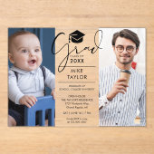 そのモダン後、今2つの写真卒業パーティー アクリル招待状 (正面)