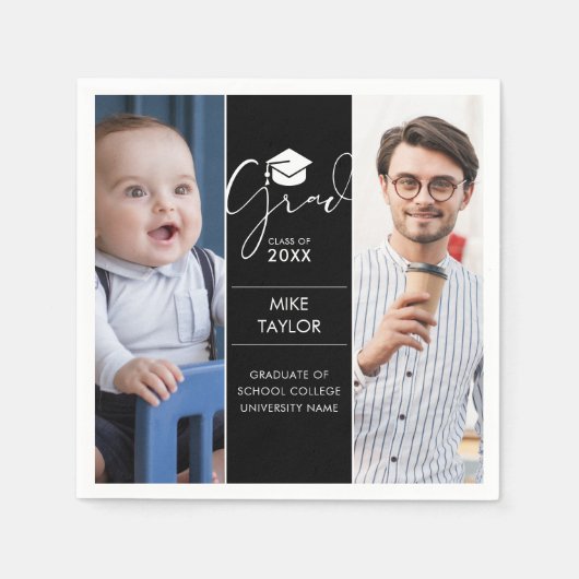 そのモダン後、今2つの写真卒業パーティー スタンダードカクテルナプキン (正面)